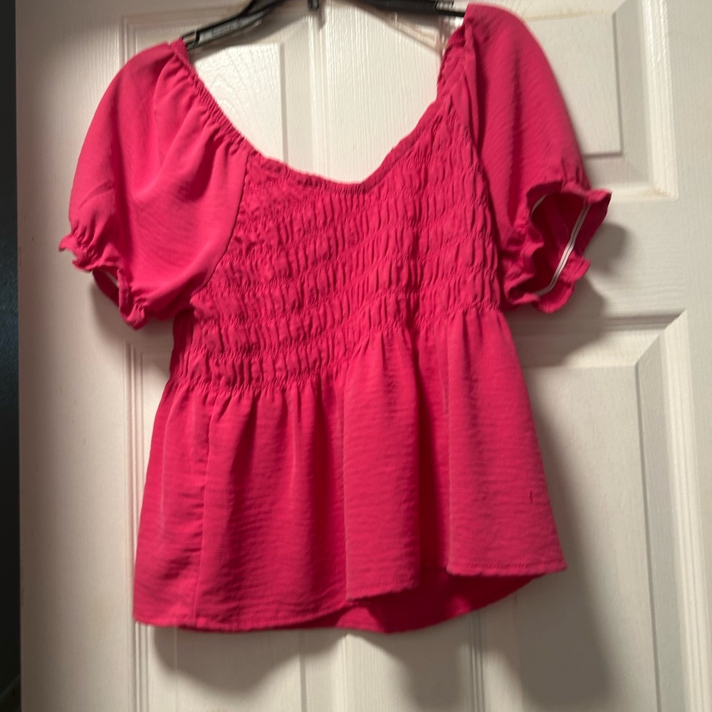 No Boundaries Fuchsia Smocked Blouse